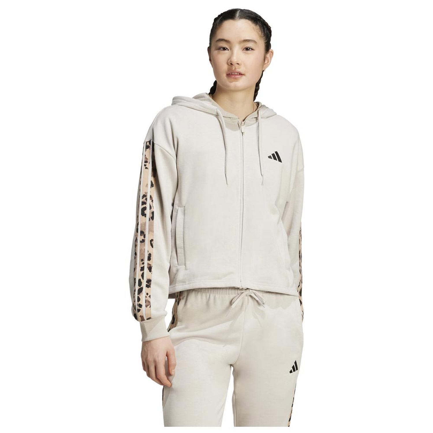 Adidas Adidas W Animal Print 3-Stripes Open Hem Full Zip Hoodie (JM1860)