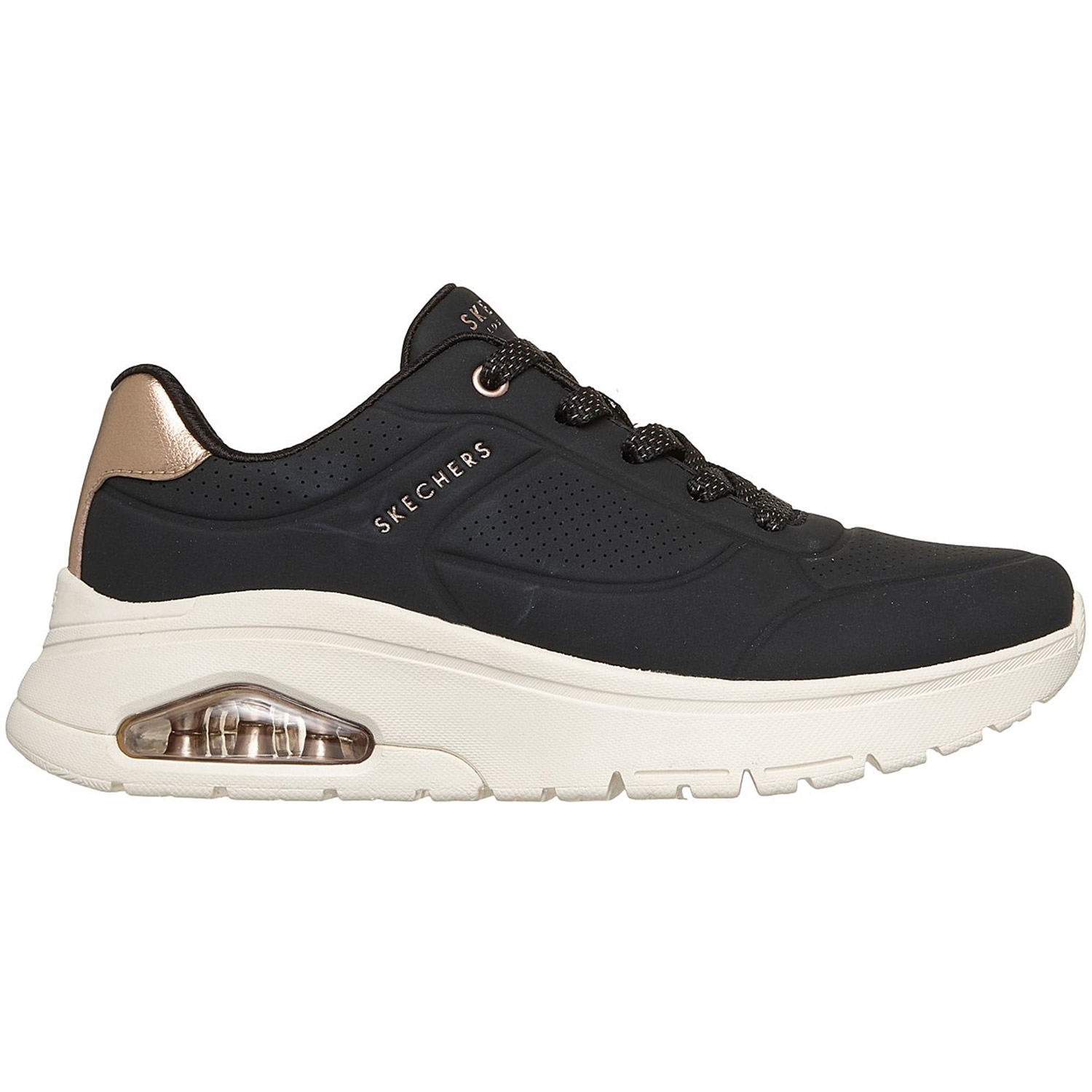 Skechers W Durabuck With Metallic Heel Lace Up Fashion Sneaker (177799-BLK)