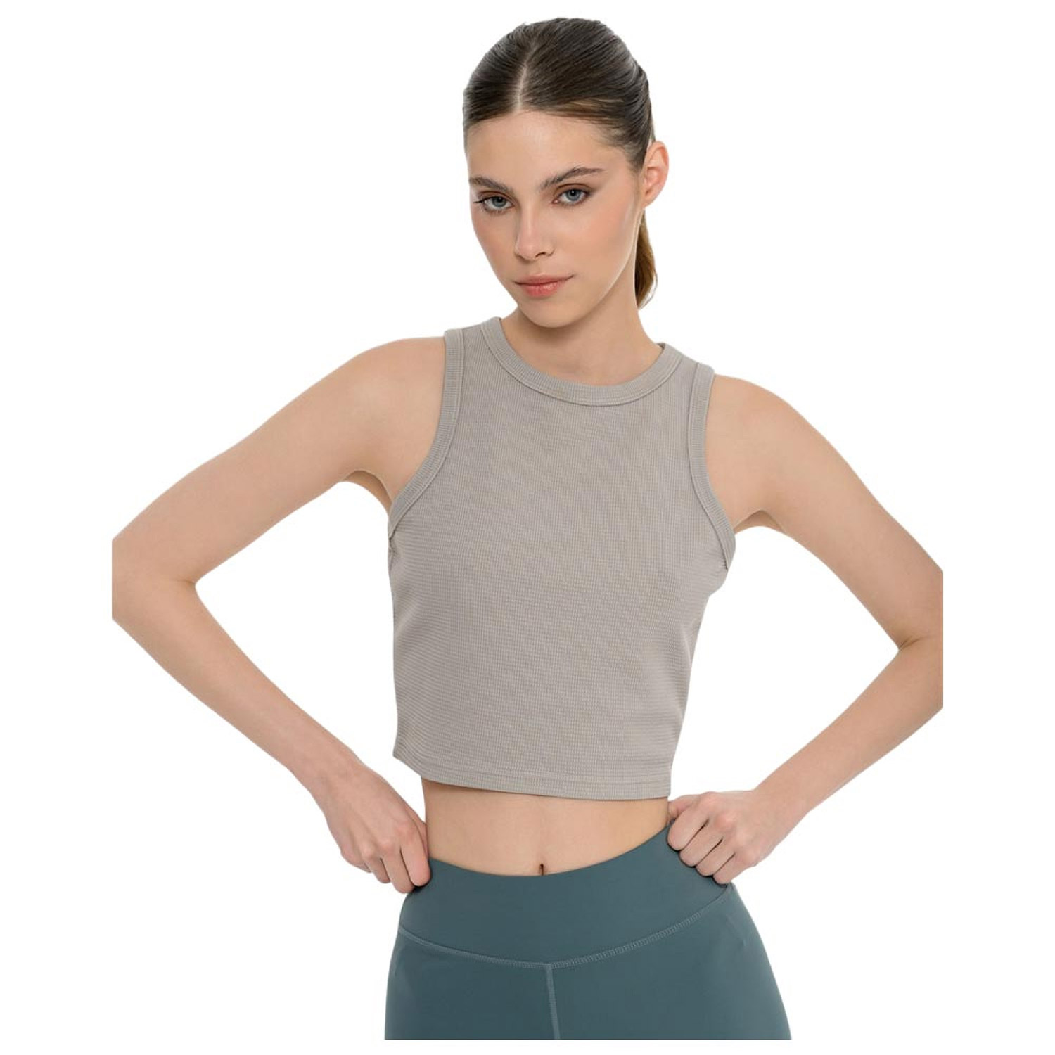 Body Talk W Waffle Sleeveless Top Steel (1261-905323-00509)